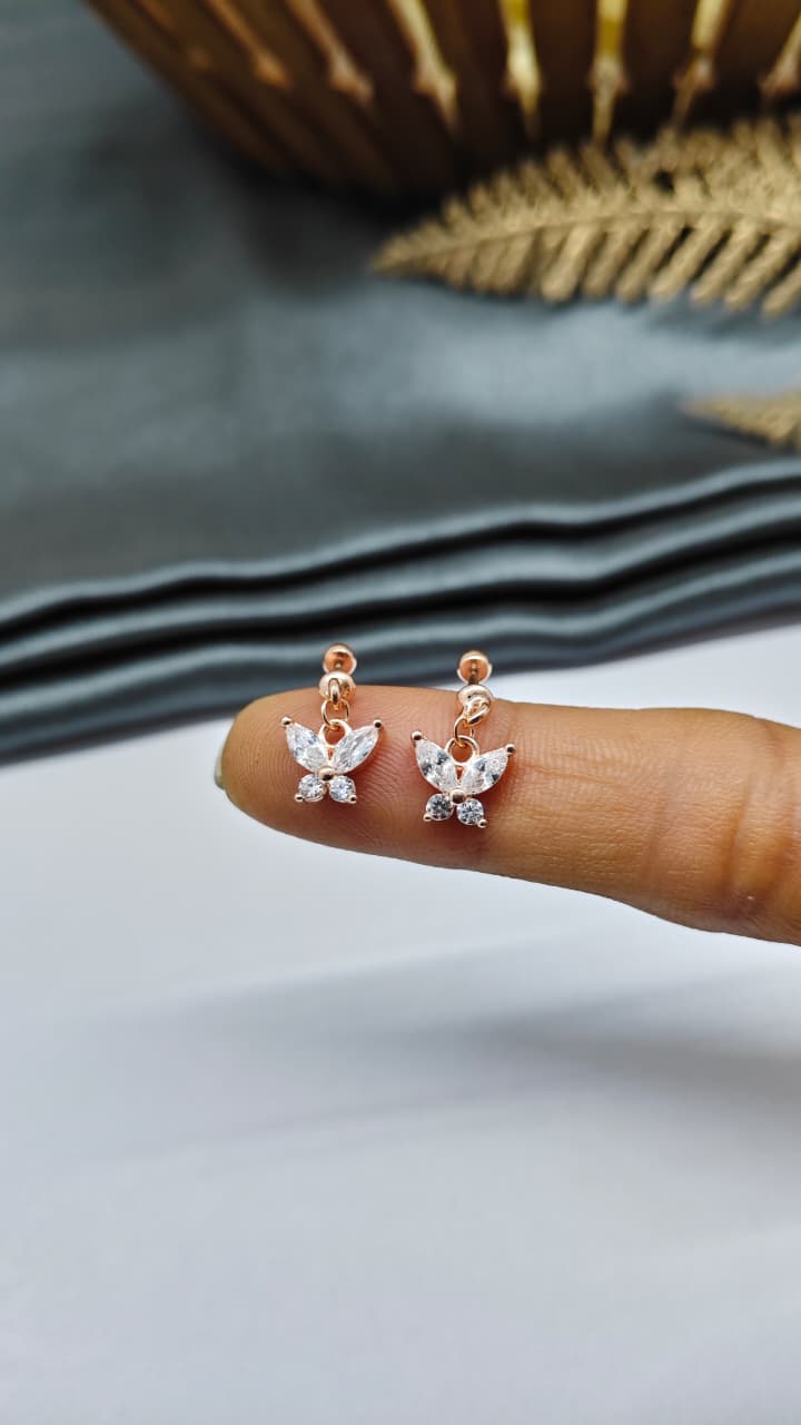 925 Silver Rose Gold Hanging Butterfly Design With White Stone Bugadi Earrings