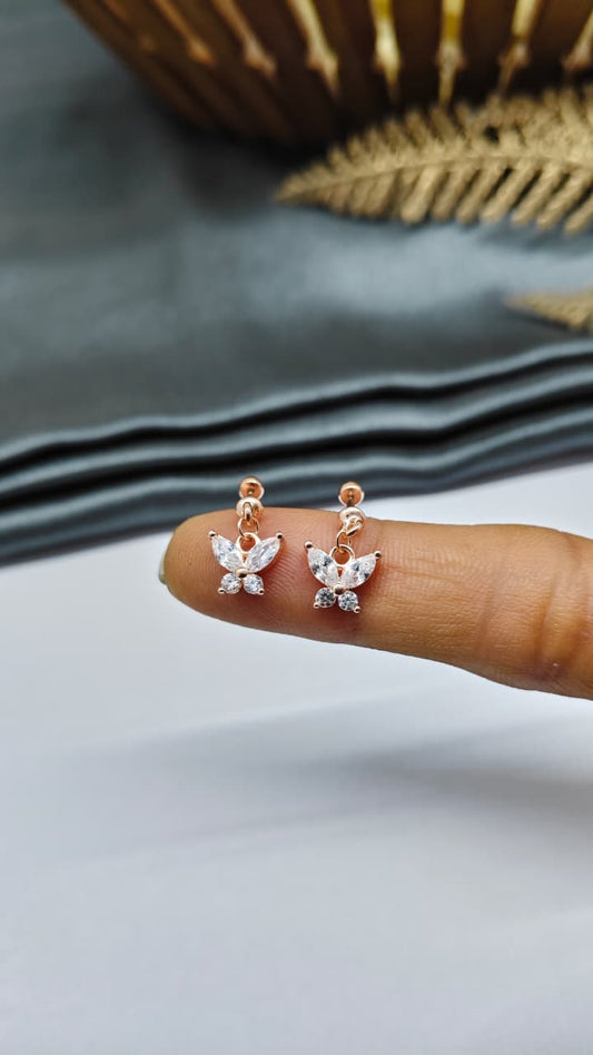 925 Silver Rose Gold Hanging Butterfly Design With White Stone Bugadi Earrings