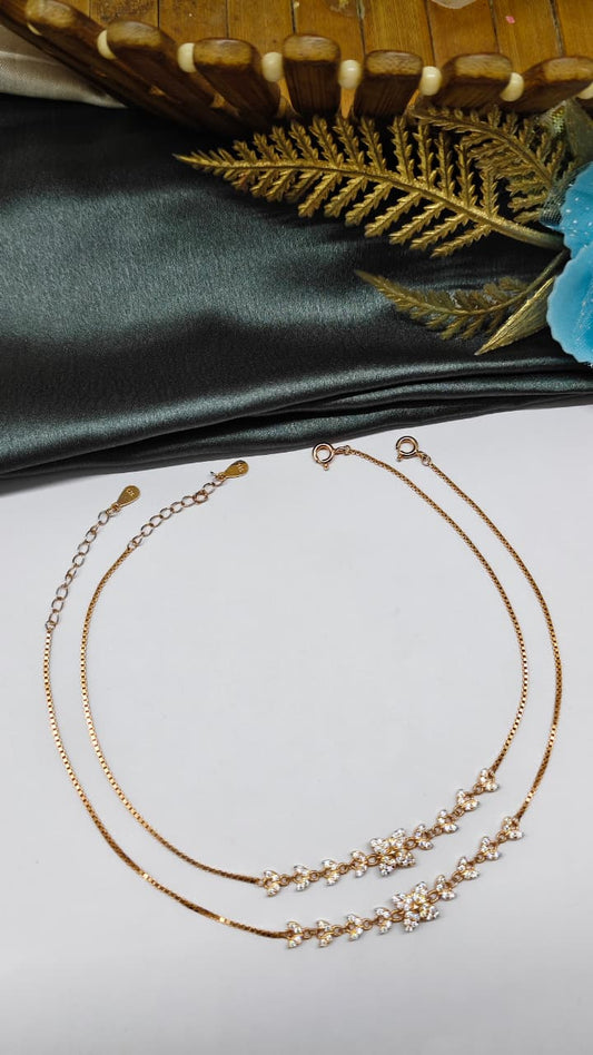 925 Silver Rose Gold Colour Butterfly Design With White Stone Anklets