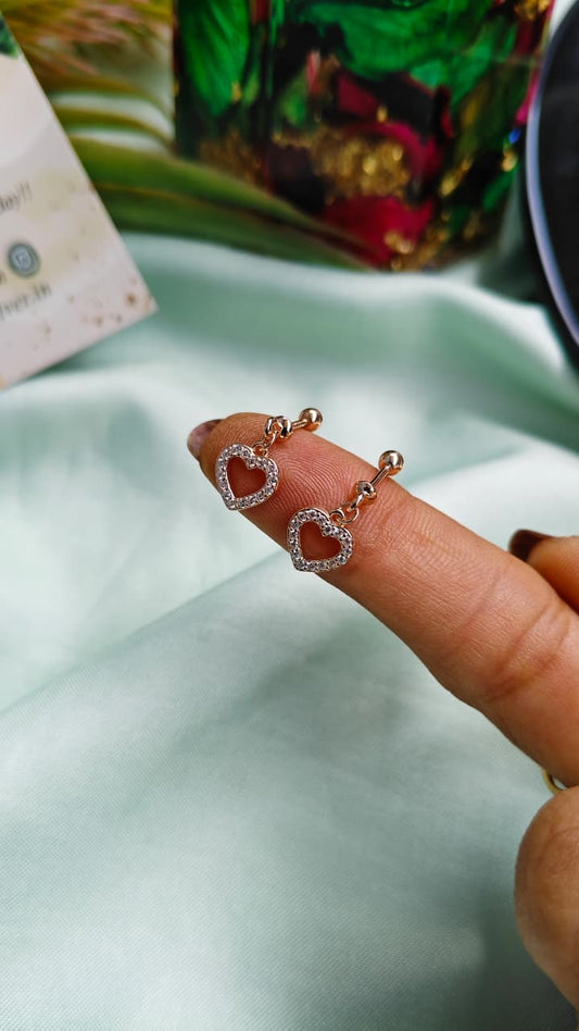 925 Silver Rose Gold Heart Hanging Design With White Stone Bugadi Earrings