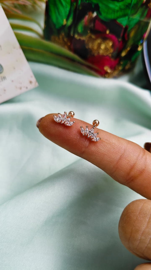 925 Silver Rose Gold 5 Stone Design With White Stone Bugadi Earrings