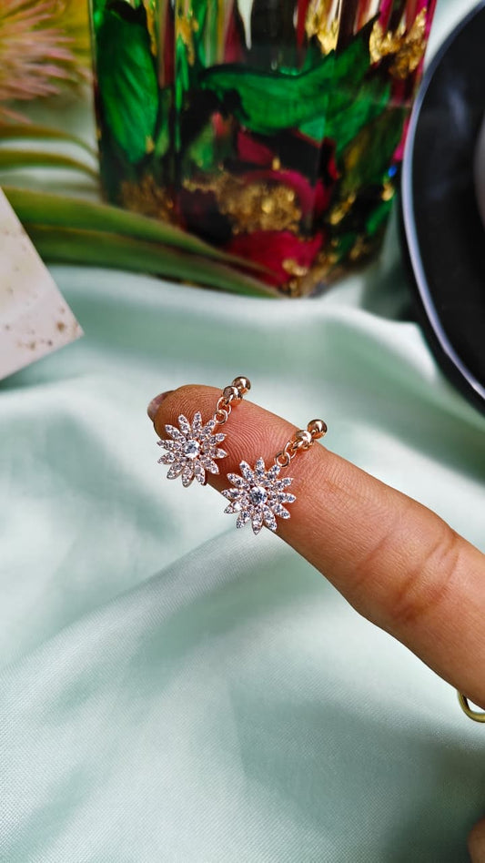 925 Silver Rose Gold Star Hanging Design With White Stone Bugadi Earrings
