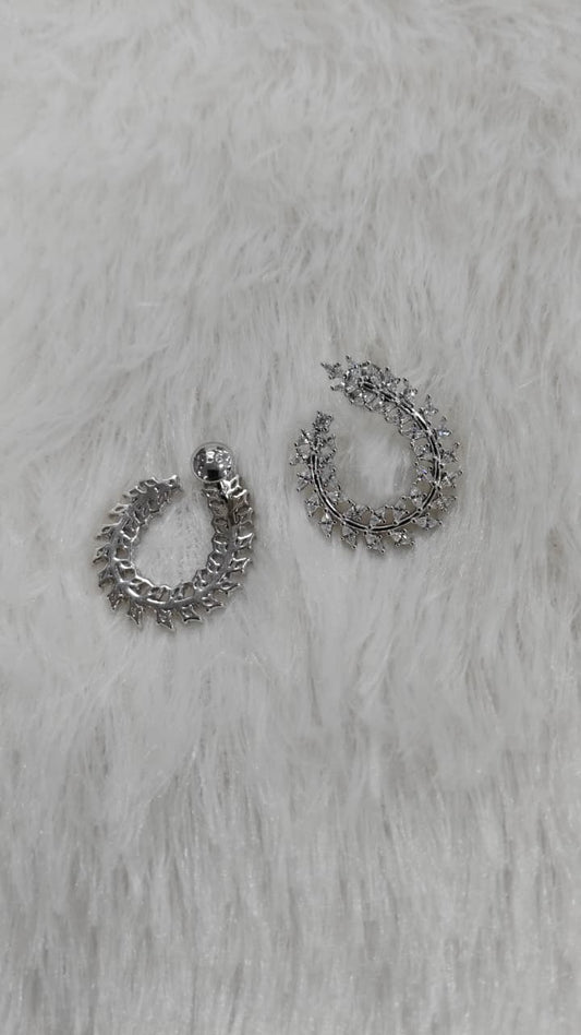 925 Silver Rodhium Big Size Full Heart Design With White Stone Earrings