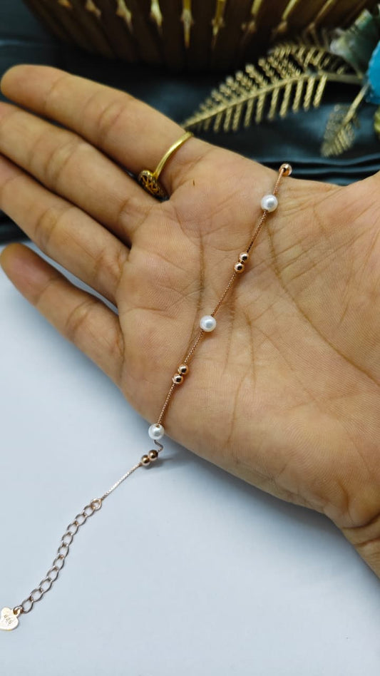 925 Silver Rose Gold Colour Peral Design Bracelet