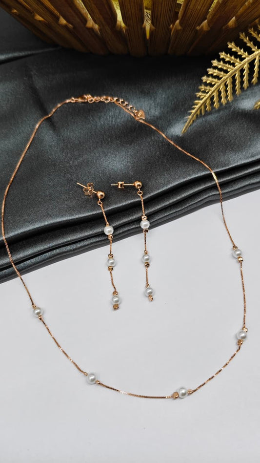 925 Silver Rose Gold Colour Pearl Design Set With Earring