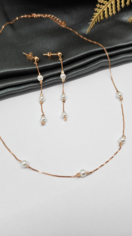 925 Silver Rose Gold Colour Pearl Design Set With Earring