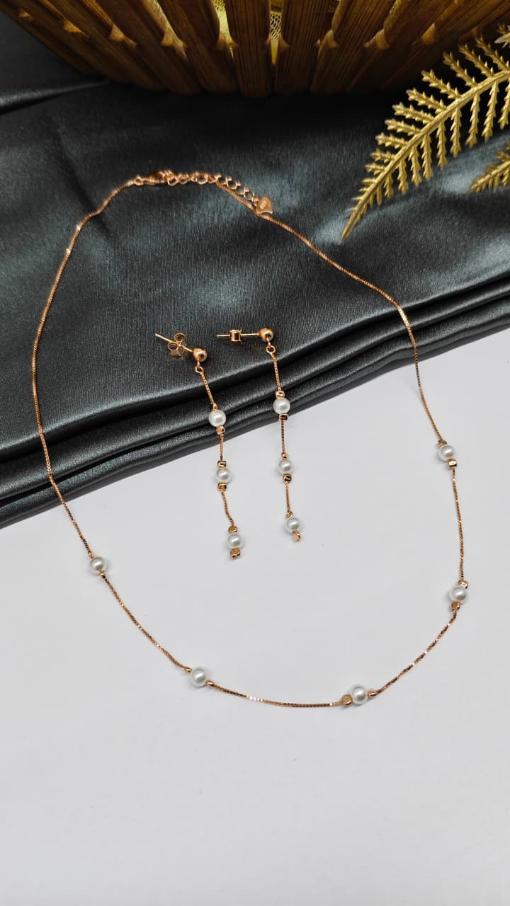 925 Silver Rose Gold Colour Pearl Design Set With Earring