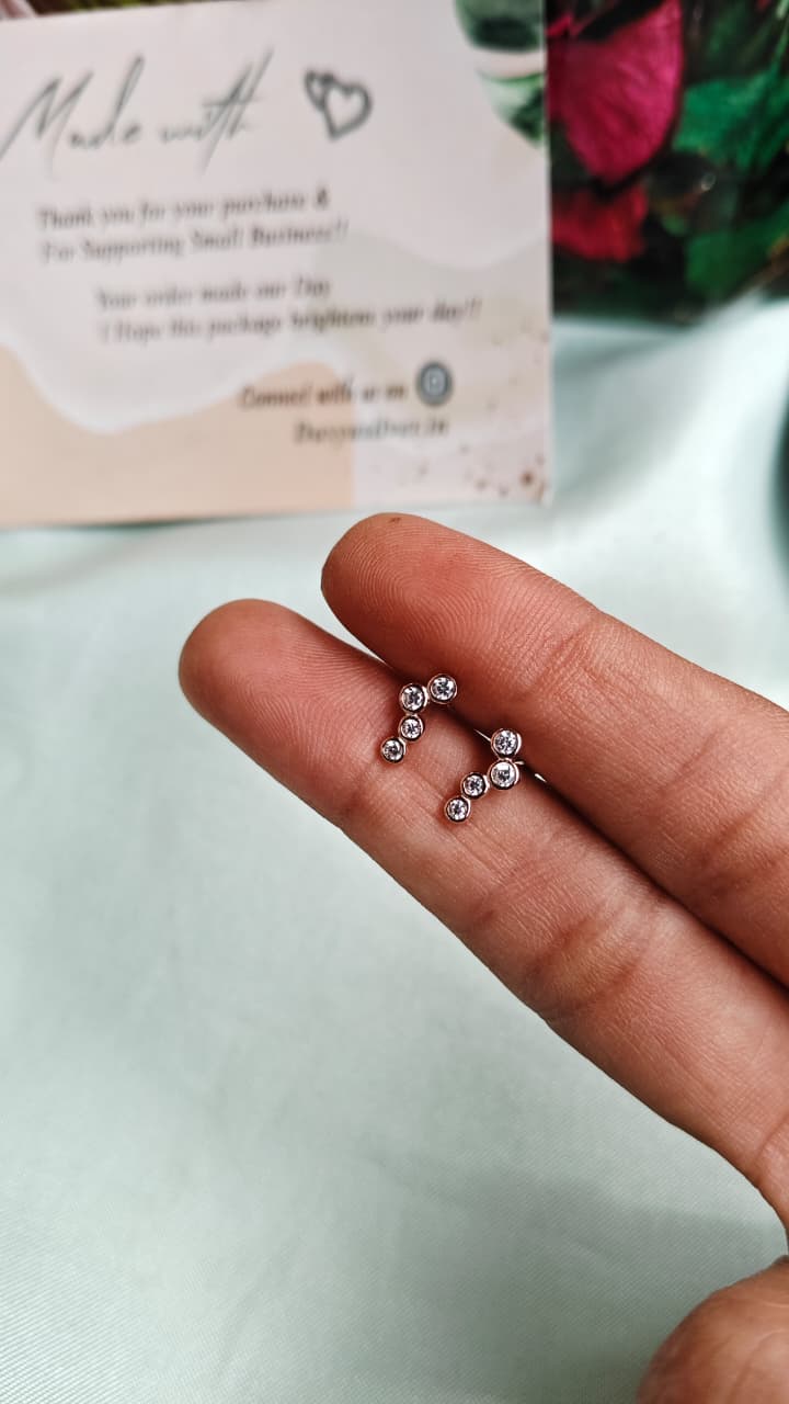 925 Silver Rose Gold 4 White Stone Bugadi Earrings