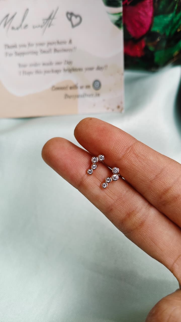 925 Silver Rose Gold 4 White Stone Bugadi Earrings