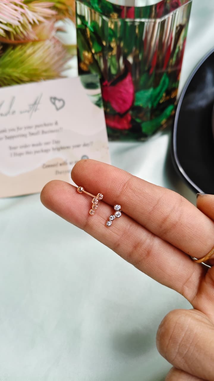 925 Silver Rose Gold 4 White Stone Bugadi Earrings