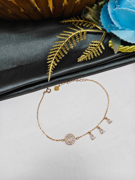 925 Silver Rose Gold Colour 3 Hanging Design With White Stone Bracelet