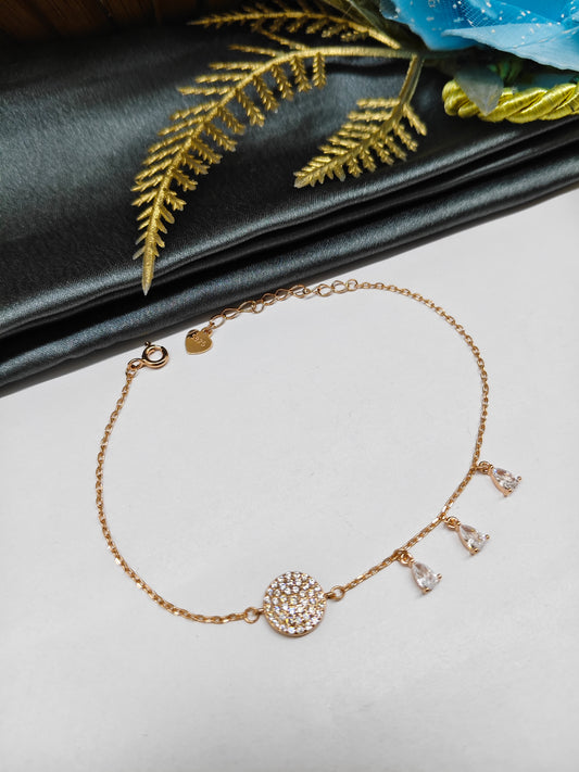 925 Silver Rose Gold Colour 3 Hanging Design With White Stone Bracelet