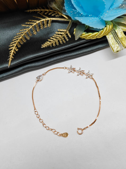 925 Silver Rose Gold Colour 3 Star Design With White Stone Bracelet