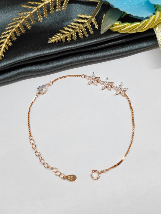 925 Silver Rose Gold Colour 3 Star Design With White Stone Bracelet