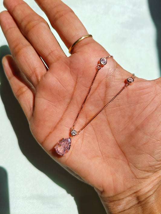 925 Silver Rose Gold Colour Pink Solitaire Design Stone Set With Earring