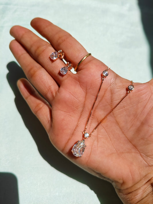 925 Silver Rose Gold Colour White Solitaire Design Stone Set With Earring