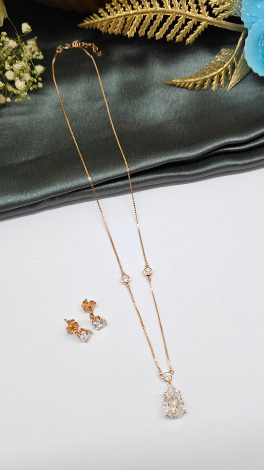 925 Silver Rose Gold Colour White Solitaire Design Stone Set With Earring