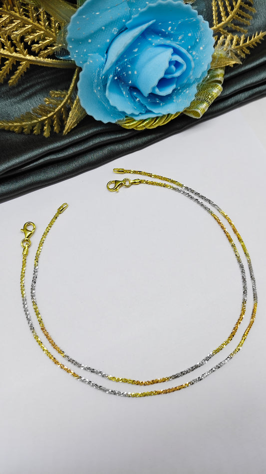 925 Silver 3 Tone Colour Design Anklet Pair