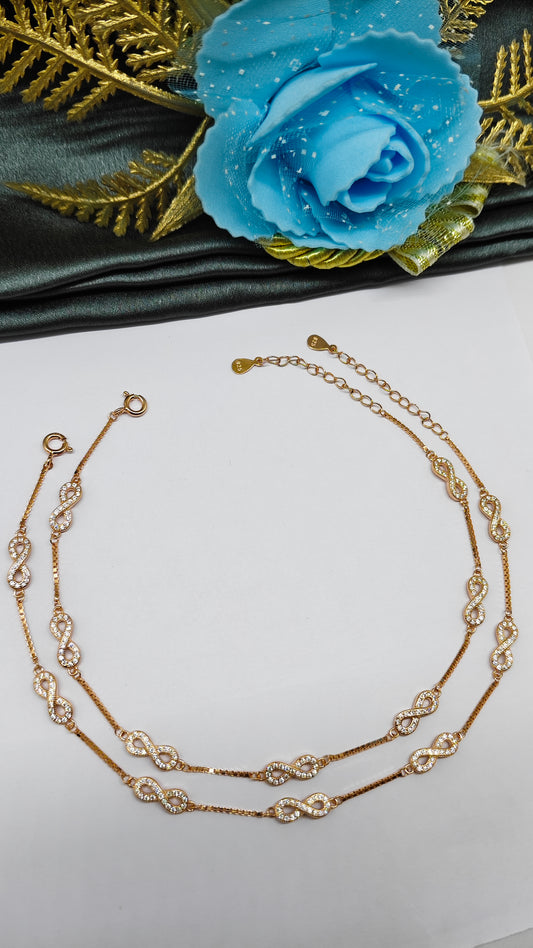 925 Silver Rose Gold Colour 7 Infinity Design With White Stone Anklets