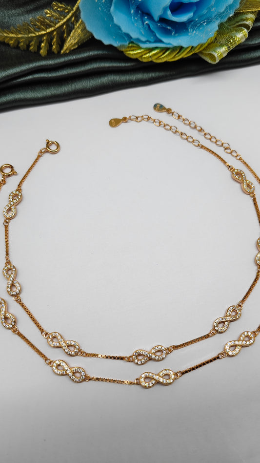 925 Silver Rose Gold Colour 7 Infinity Design With White Stone Anklets