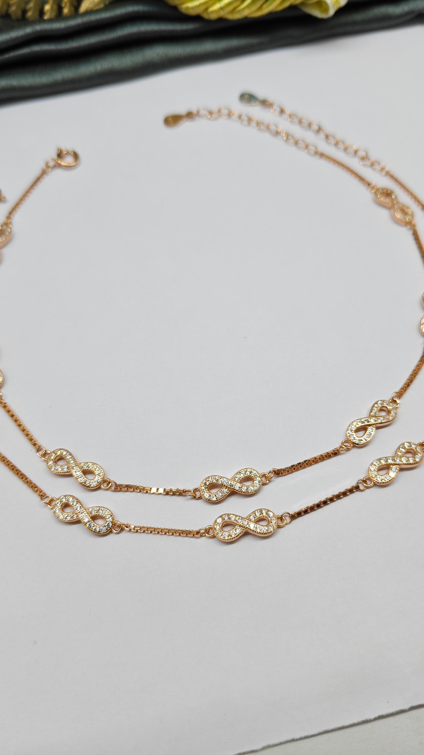 925 Silver Rose Gold Colour 7 Infinity Design With White Stone Anklets