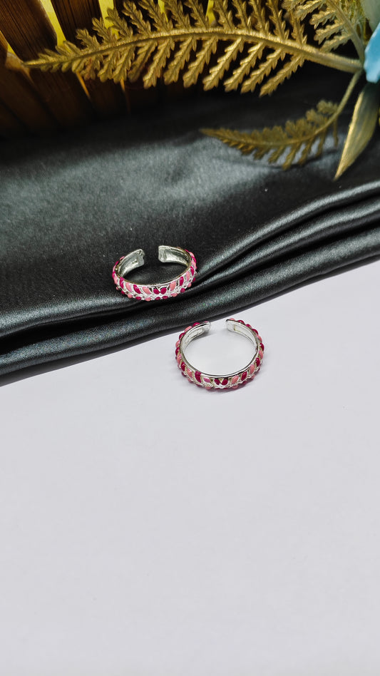 925 Silver Pink Enamel Colour Regular Round Design Toe Rings