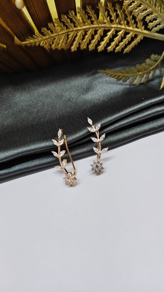 925 Silver Rose Gold Colour 9 Stone with Leaf Design Ear Cuff/Bluetooth