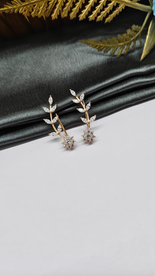 925 Silver Rose Gold Colour 9 Stone with Leaf Design Ear Cuff/Bluetooth