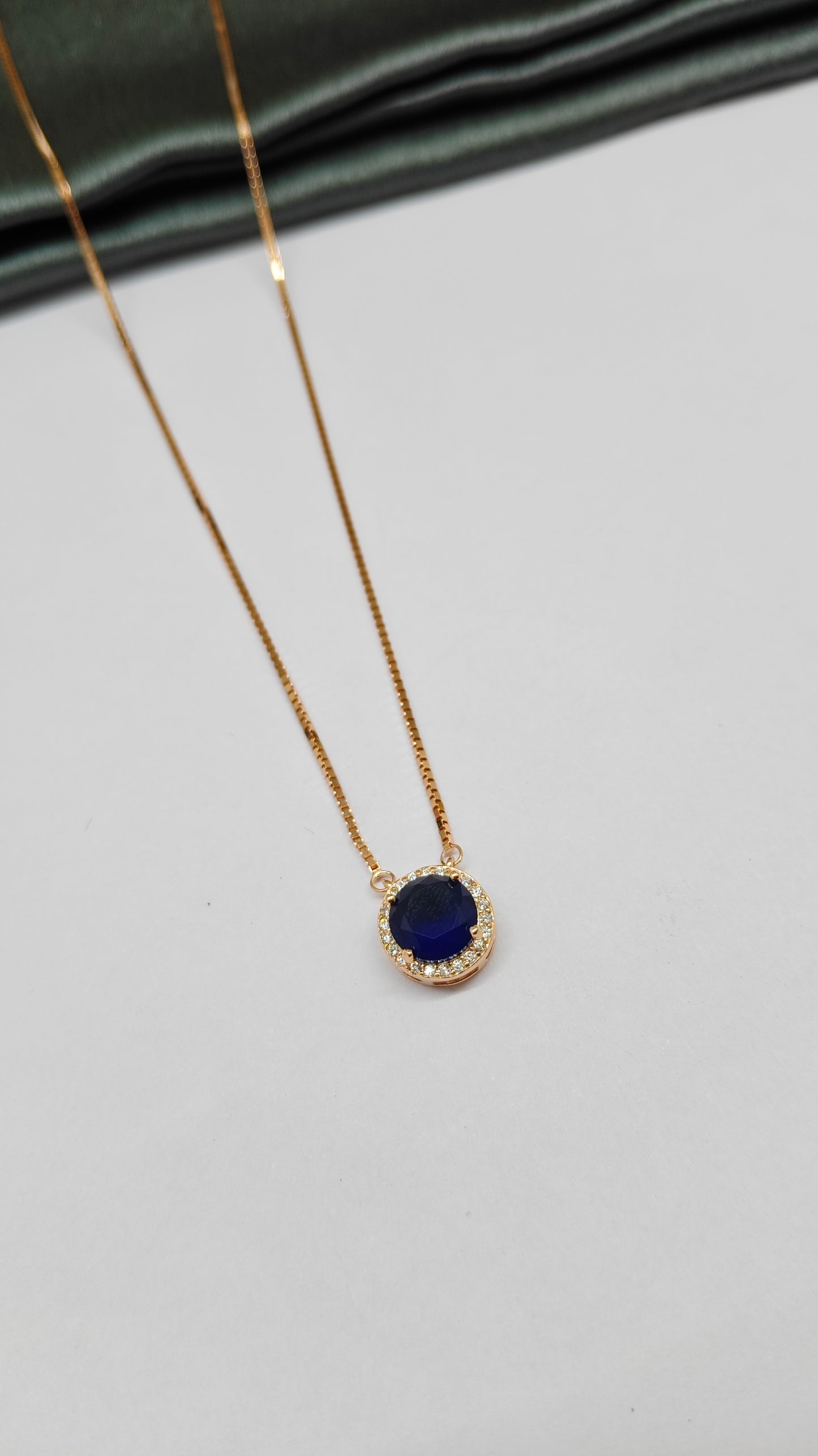 925 Silver Rose Gold Solitaire Design Blue With White Stone Chain Pendent