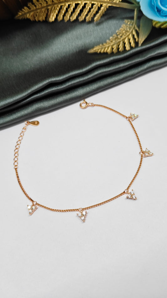 925 Silver Rose Gold Colour Triangle 3 Stone Hanging Design Bracelet