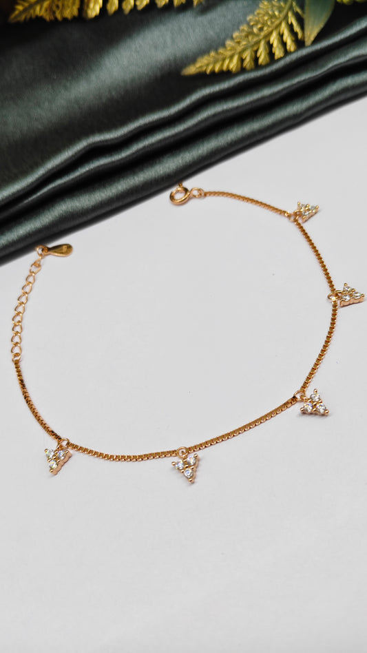 925 Silver Rose Gold Colour Triangle 3 Stone Hanging Design Bracelet