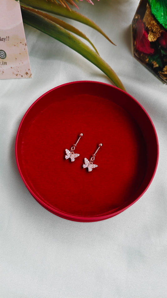 925 Silver Rose Gold Butterfly Hanging Design With White Stone Bugadi Earrings