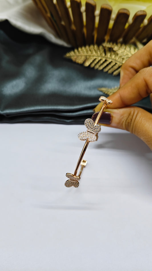 925 Silver Rose Gold Colour 3 Butterfly White Stone Design Kada