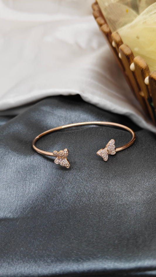 925 Silver Rose Gold Colour 2 Butterfly With White Stone Design Kada