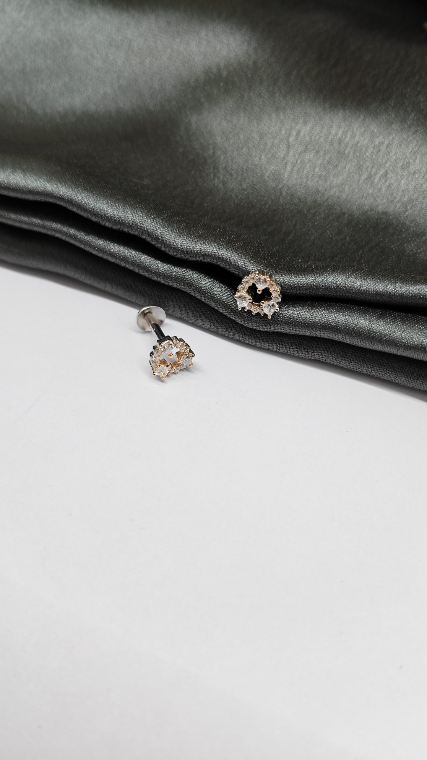 925 Silver Small Two Tone Rose Gold Round Design With White Stone Earrings