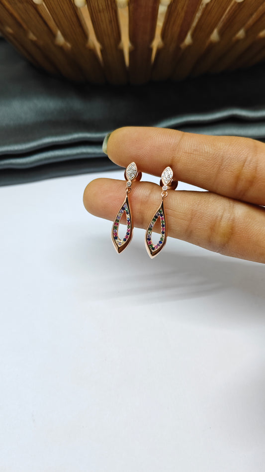 925 Silver Rose Gold Multi-Colour Stone Hanging Earrings