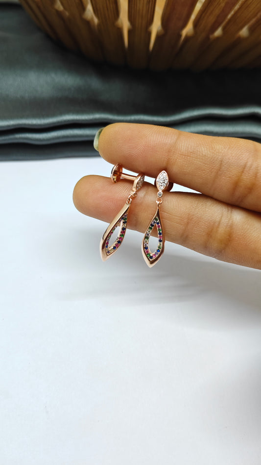 925 Silver Rose Gold Multi-Colour Stone Hanging Earrings
