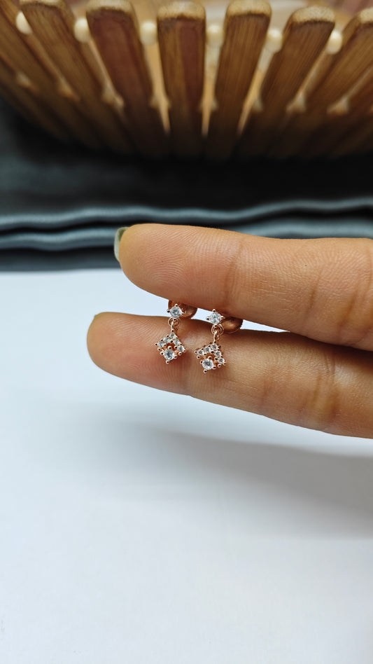 925 Silver Rose Gold Small 6 White Stone Hanging Earrings