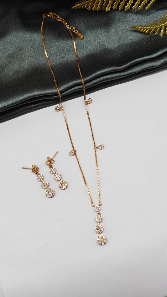 925 Silver Rose Gold Colour White Stone Design Necklace Set