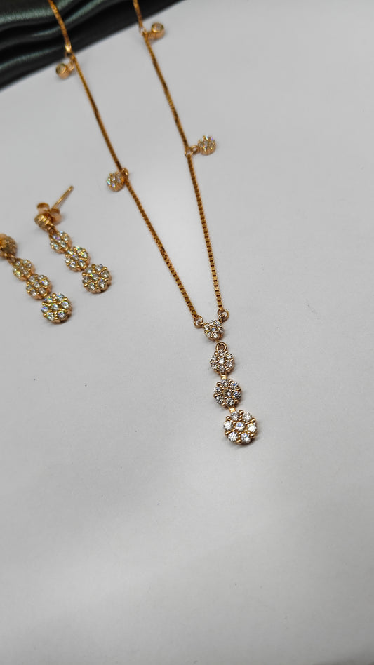 925 Silver Rose Gold Colour White Stone Design Necklace Set