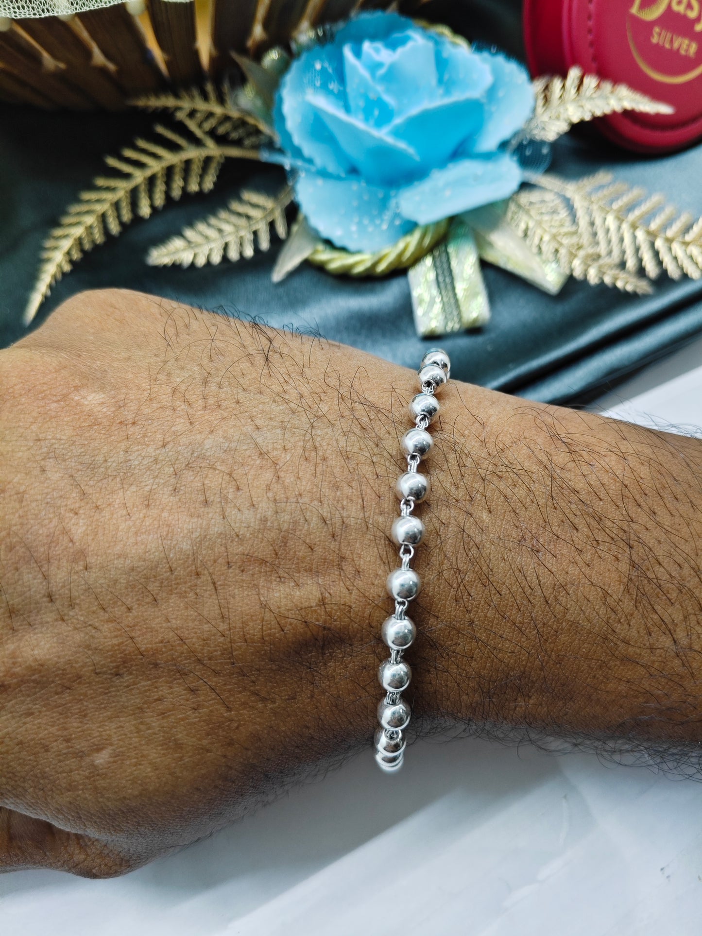 925 Silver Men's Full Silver Finish Balls Design Bracelet