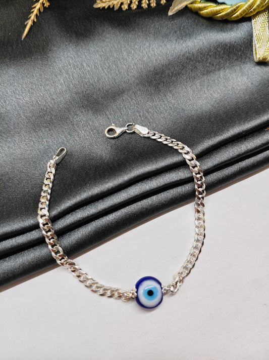 925 Silver Men's Full Silver Finish With Evil Eye Design Bracelet