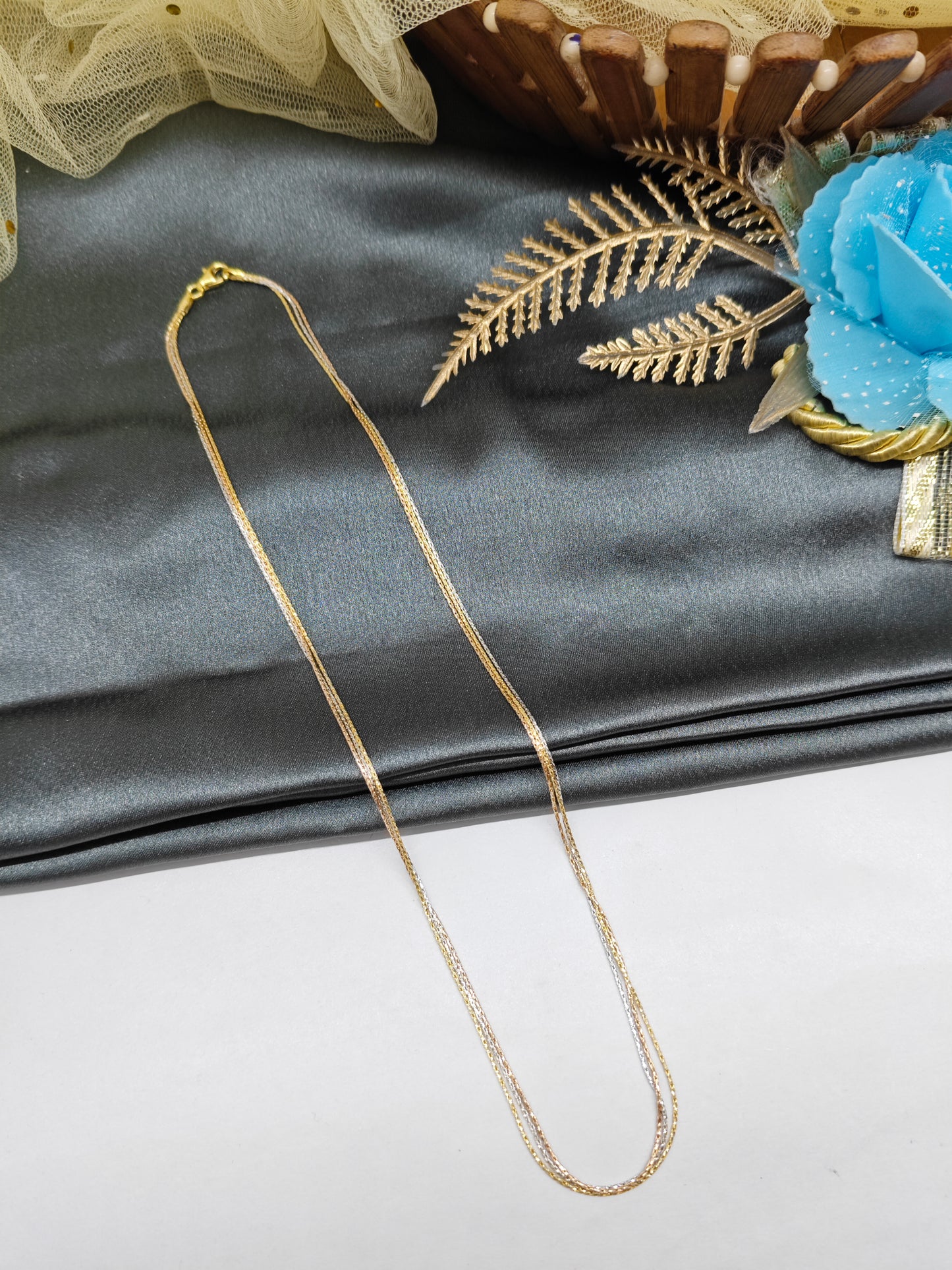 925 Silver Multi-Colour 3 Layer Rose-Gold-Silver Design Chain