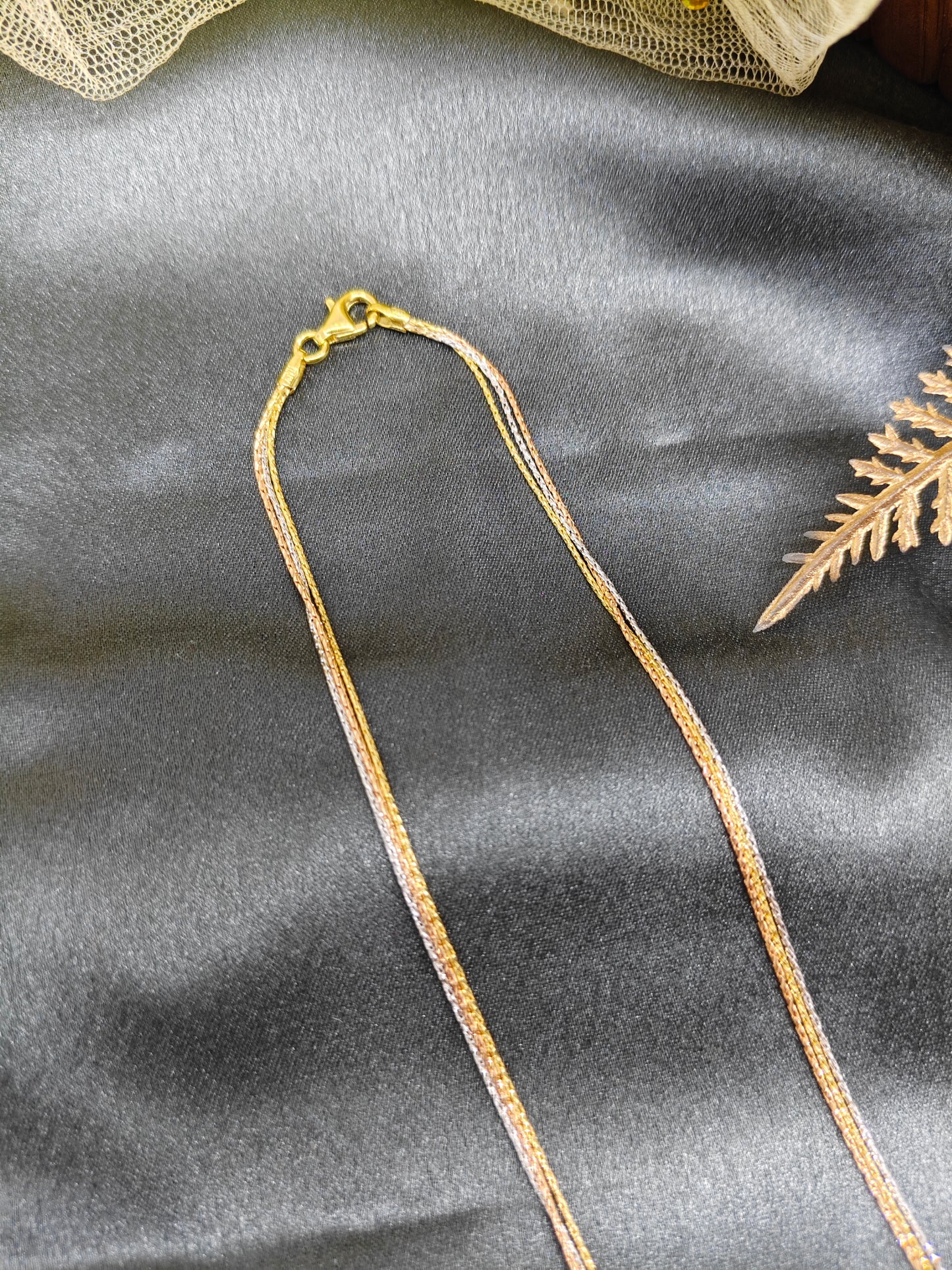 925 Silver Multi-Colour 3 Layer Rose-Gold-Silver Design Chain
