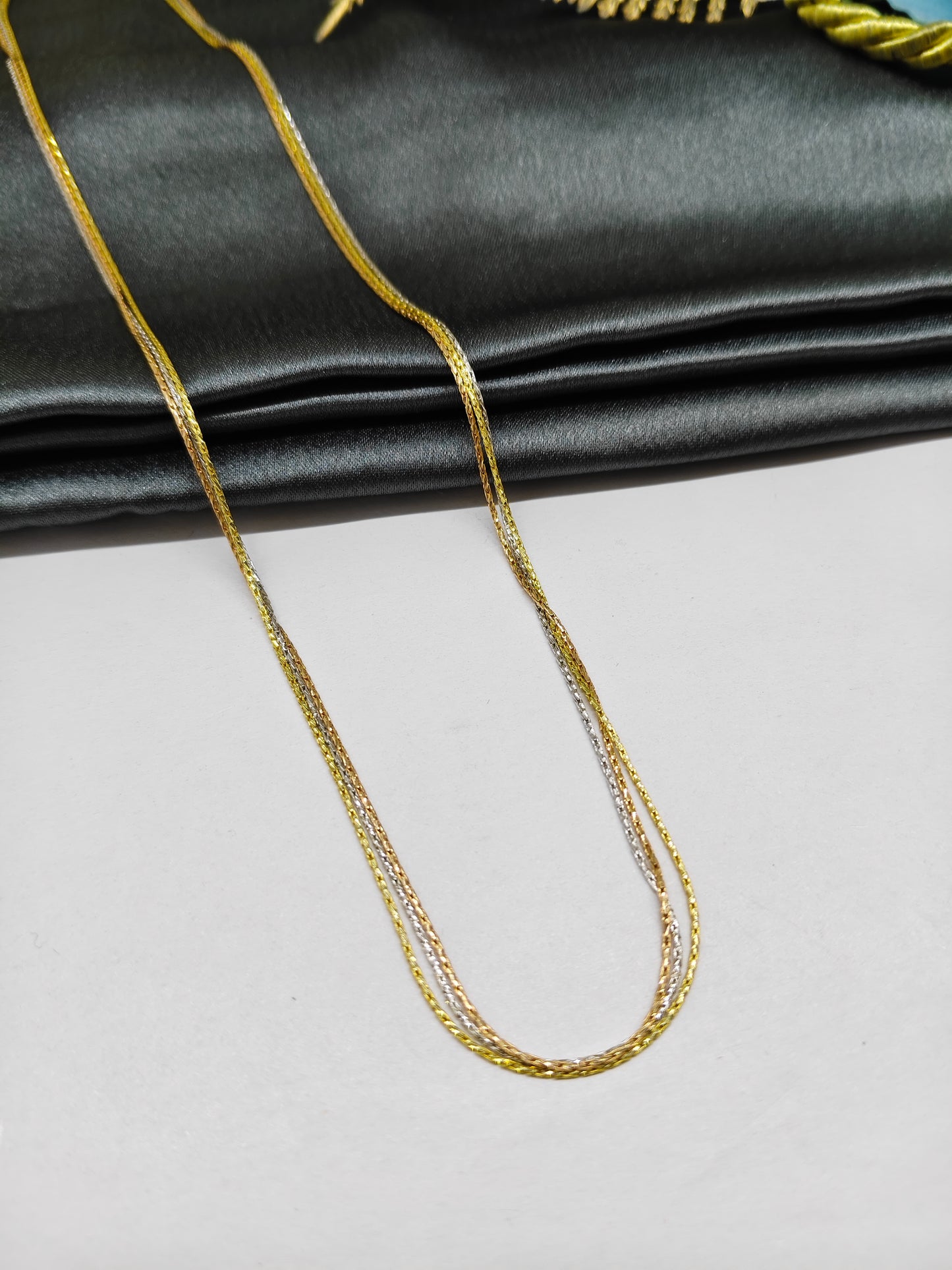 925 Silver Multi-Colour 3 Layer Rose-Gold-Silver Design Chain