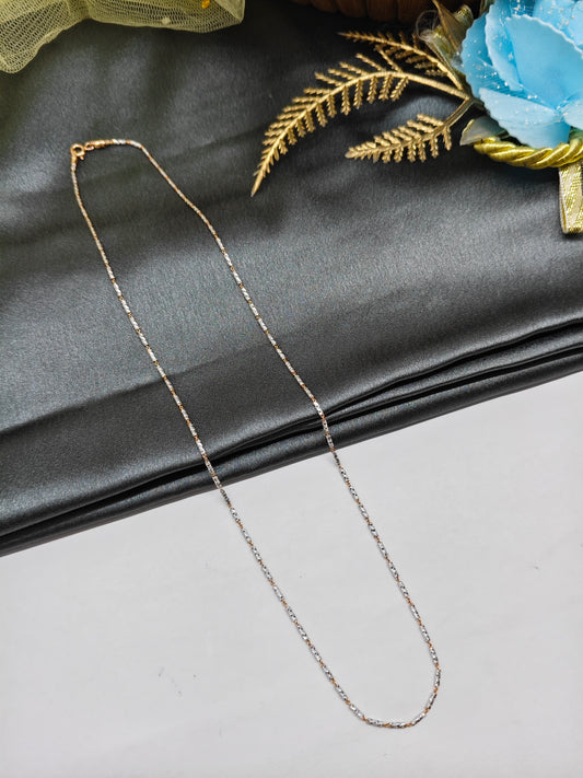 925 Silver 2 Tone Rose gold With Silver Cylindric Cutting Design Short Chain