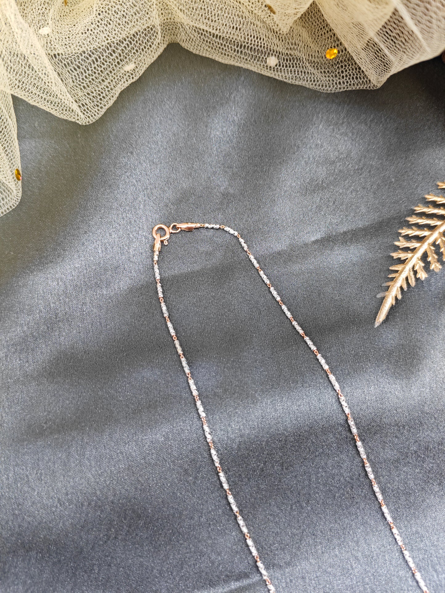 925 Silver 2 Tone Rose gold With Silver Cylindric Cutting Design Short Chain