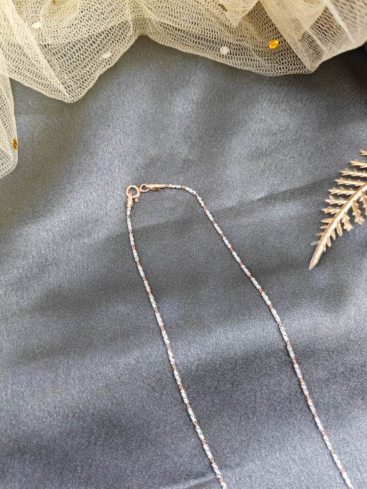 925 Silver 2 Tone Rose gold With Silver Cylindric Cutting Design Short Chain