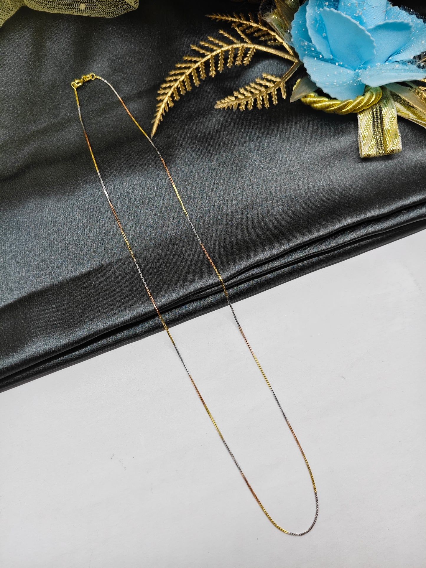925 Silver Multi Tone (Rose Gold/Gold/Silver Colour) Small Box Design Chain