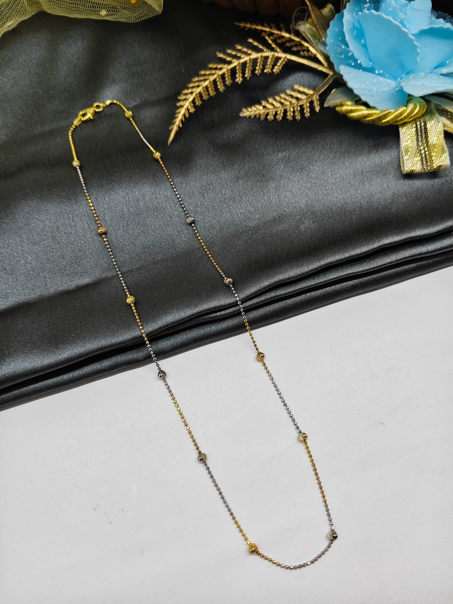 925 Silver Multi Tone (Rose Gold/Gold/Silver Colour) Small with Medium Ball Design Chain